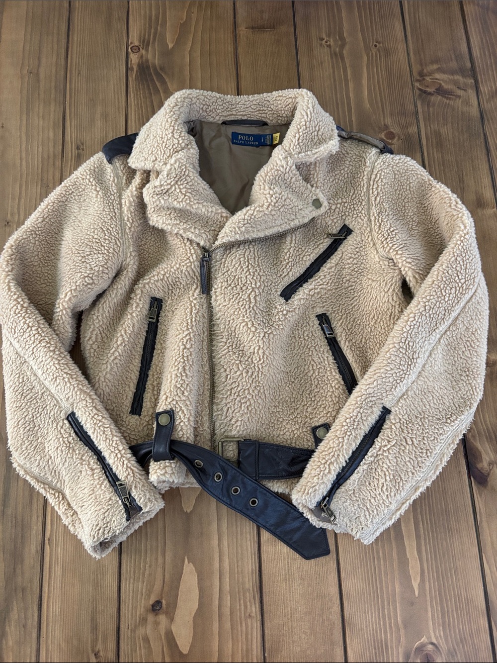 Polo Ralph Lauren Tan Fleece Sherpa Moto Jacket